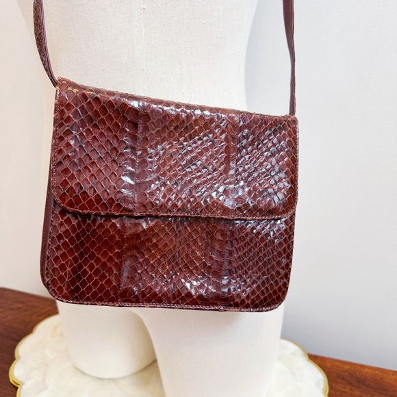 Vintage Brown Italian Snakeskin Small Bag Classic Elegant Preppy - Picture 4 of 16